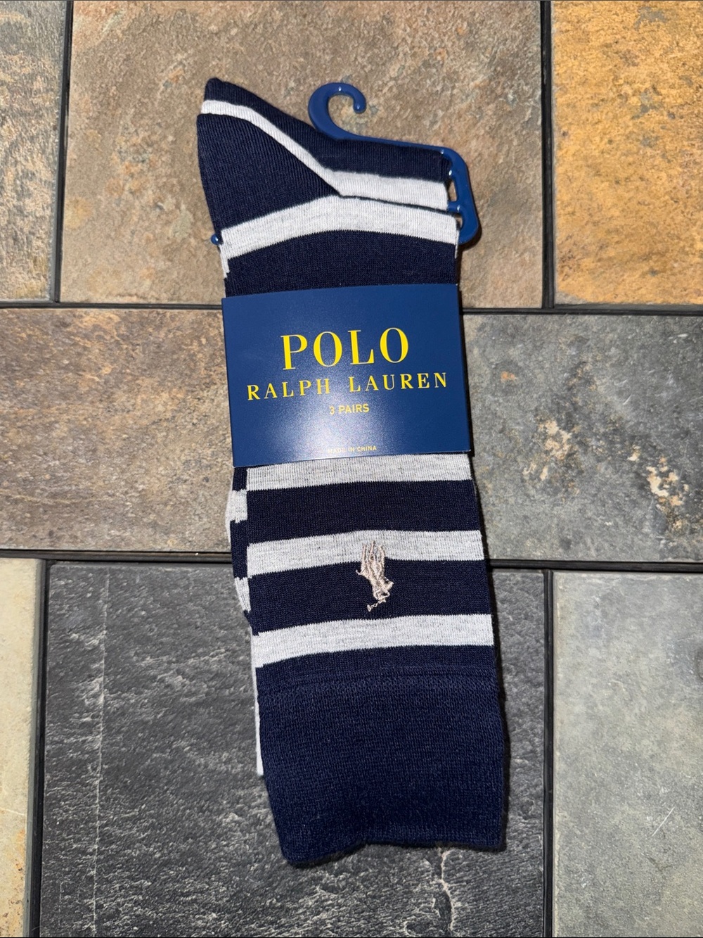 Polo by Ralph Lauren Navy and White Striped Casual Socks - 3 Pack